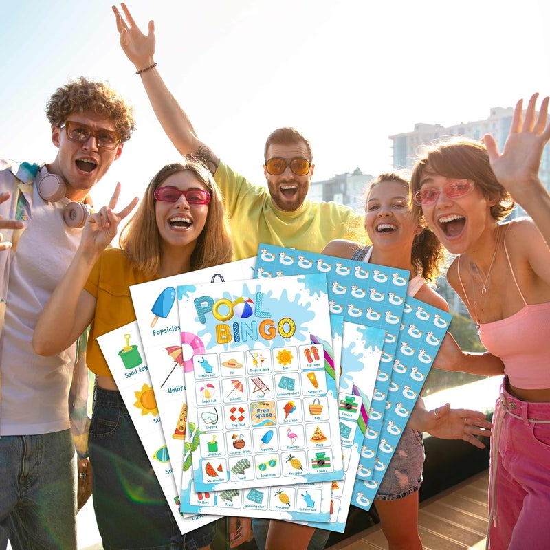 OZTEMETY Pool Party Bingo Card Game, Summer Bingo Game for Adults, Pool Party Supplies, Favors, Beach Party Decorations, Pool Birthday Games – 24 Players Bingo Game, C12 - Image 4